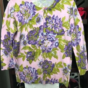 Isaac Mizrahi Purple Flowered Sweater Like New